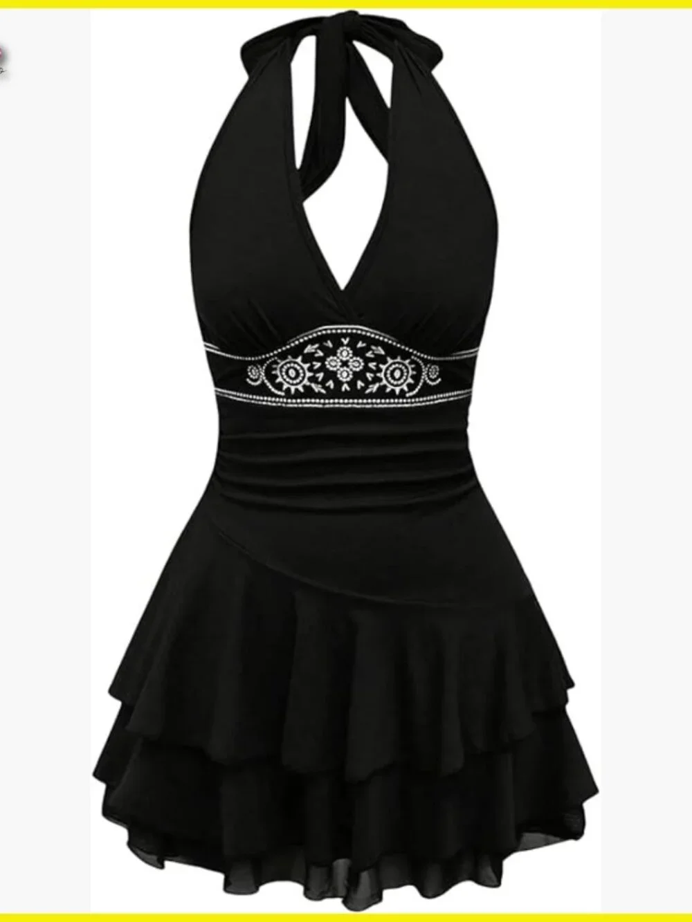 Halter Backless Mini Dress Flowy Sleeveless V Neck Tie Back A Line Western
